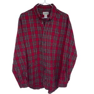 LL Bean Red and Green Plaid Flannel Shirt Large Button Down ItemID‎ 228061